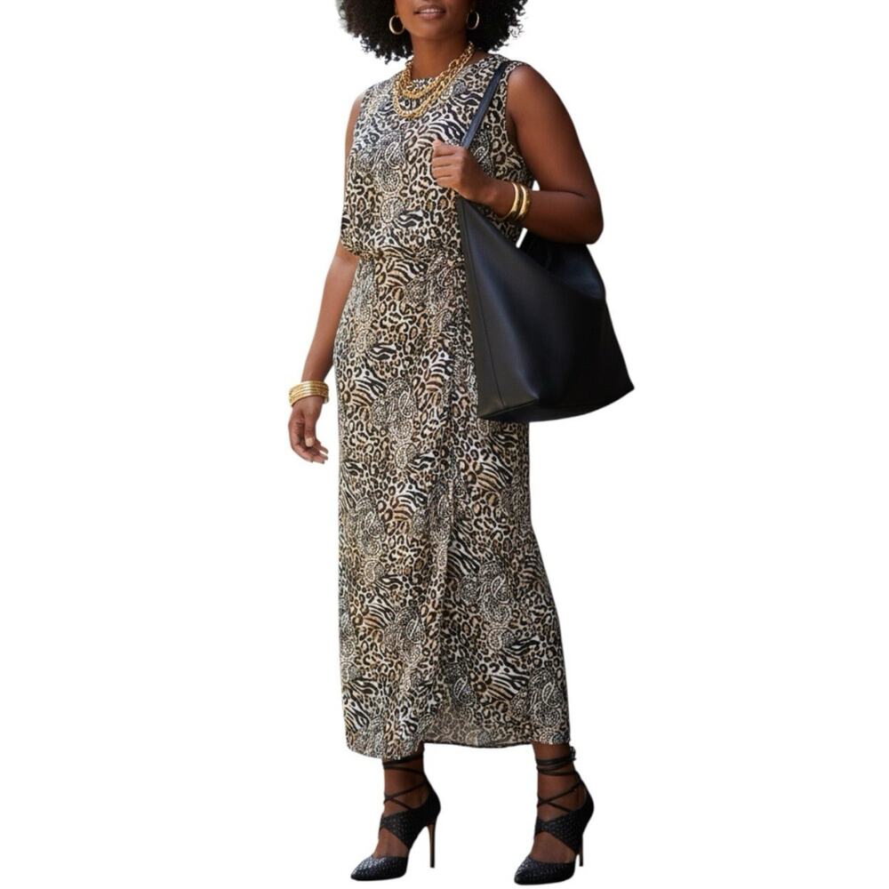 Vintage 90s Sharon Young Animal Print Maxi Dress Size 10